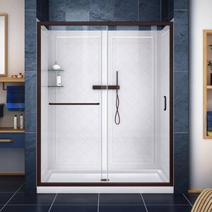 Infinity-Z 36 in. L x 48 in. W x 76 3/4 in. H Alcove Center Shower Kit with Shower Wall and Shower Pan in Bronze/White