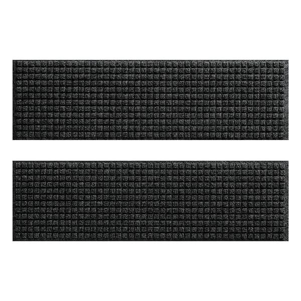 Waterhog Squares 8.5 in. x 30 in. PET Polyester Indoor Outdoor Stair Tread Cover (Set of 4) Charcoal