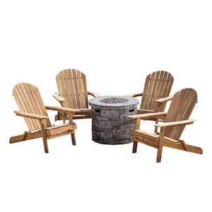 Maison Natural 5-Piece Wood and Concrete Patio Fire Pit Seating Set