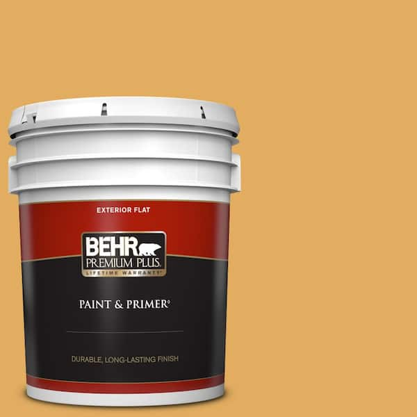 BEHR PREMIUM PLUS 5 gal. #310D-5 Sahara Shade Flat Exterior Paint & Primer