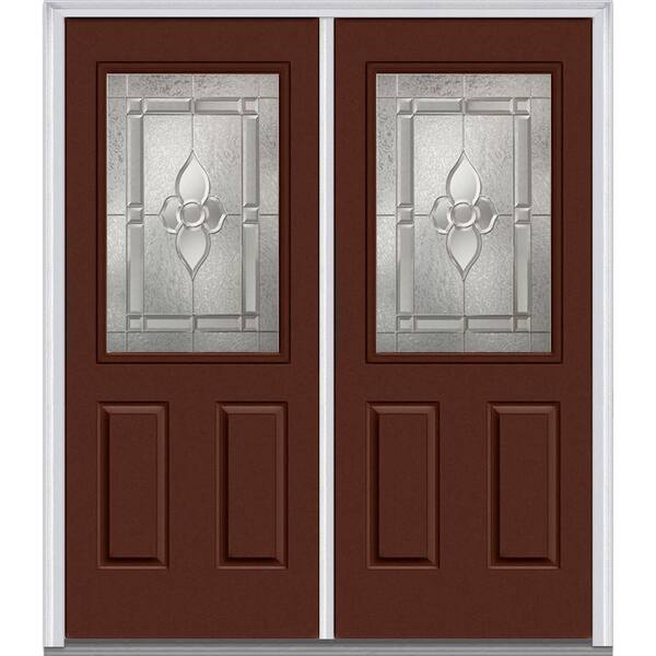 MMI Door 72 in. x 80 in. Master Nouveau Right-Hand Inswing 1/2-Lite Decorative Glass 2-Panel Painted Steel Prehung Front Door