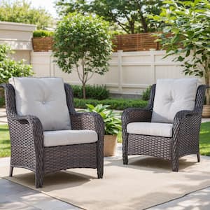 Patio Brown Wicker Outdoor Lounge Chair with Beige Cushions (2-Pack)