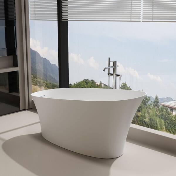 67 in. x 29.5 in. Single Slipper Freestanding Solid Surface Soaking Bathtub in Matte White with Center Drain