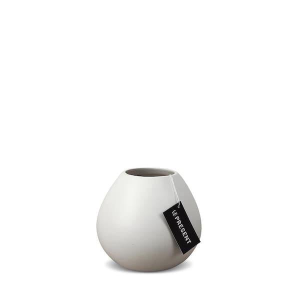 Unbranded Drop Wide Short Ceramic Vase In White Matte 6 in. Height