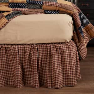 Patriotic Patch 16 in. Primitive Americana Red Khaki Navy Plaid King Bed Skirt