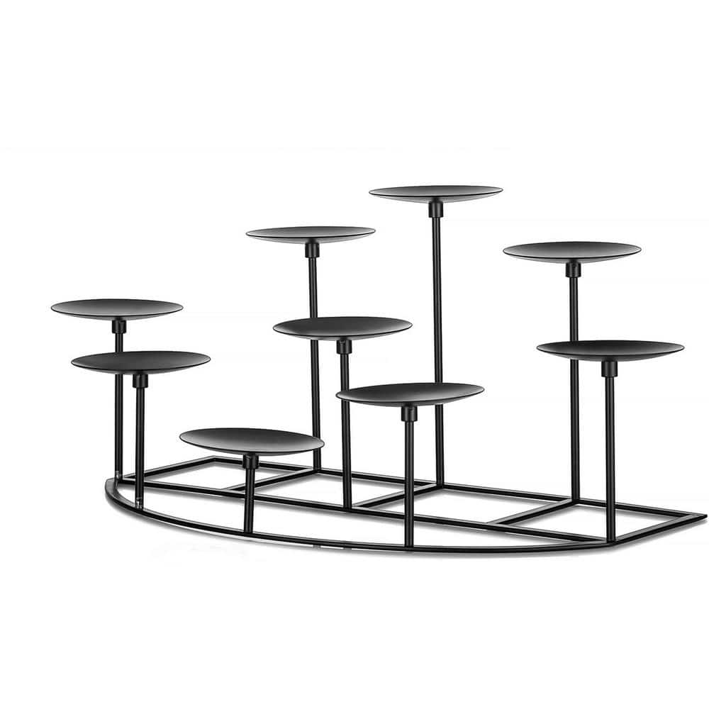 Black Metal Pillar Candle Holders for Inside Fireplace Mantle Decor Floor C