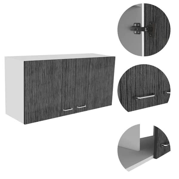 39.3 in. W x 12.6 in. D x 19.3 in. H White and Smokey Gray Ready to Assemble Wall Kitchen Cabinet with Double Doors