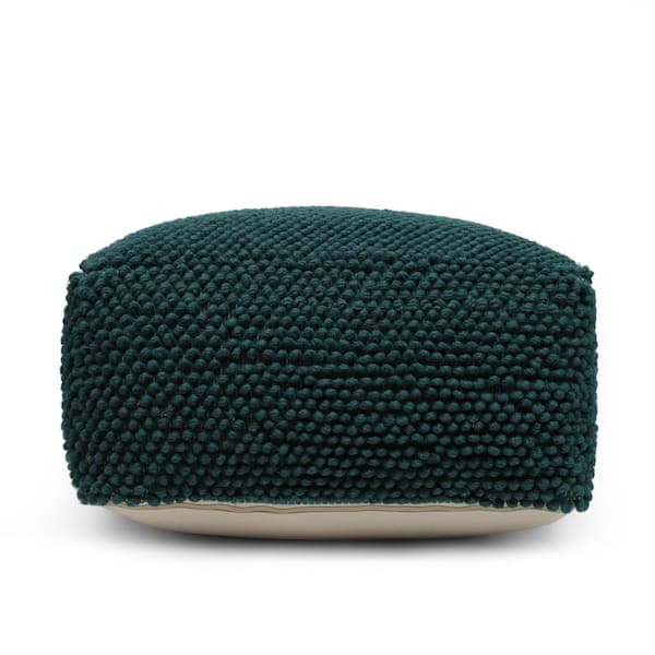 Noble House Hardt Teal Handcrafted Tufted Square Pouf