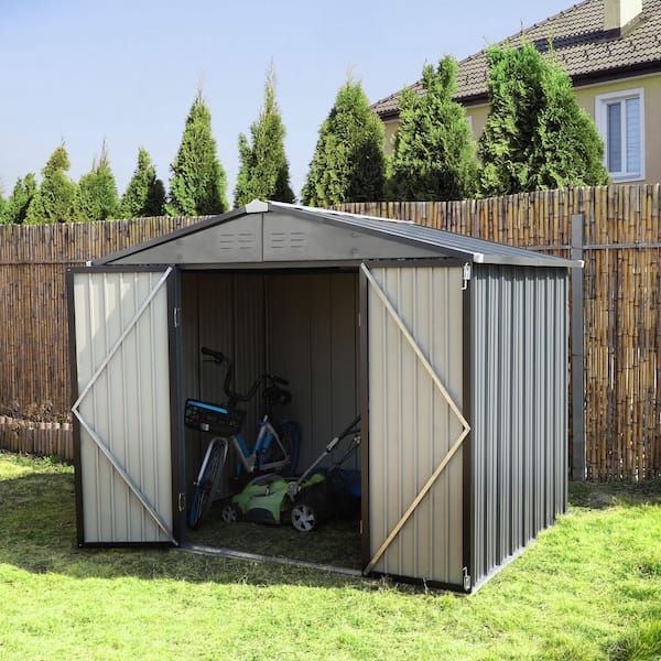 VEIKOUS 10 ft. W x 12 ft. D Metal Storage Shed 116 sq. ft., Gray