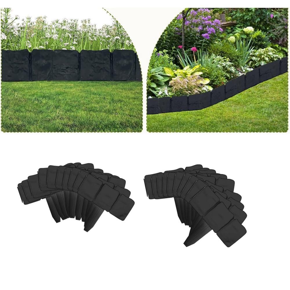 Afoxsos Cobbled Stone Effect Black Plastic Garden Lawn Border Edging ...