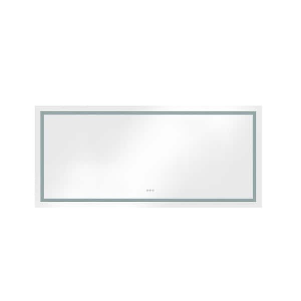 72 in. W x 32 in. H Rectangular Frameless LED Anti-Fog Wall Mount Bathroom Vanity Mirror in White Durable Construction