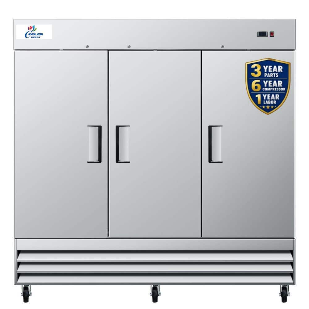81 in. W 72 cu. ft. Three Door Commercial Refrigerator in Stainless Steel