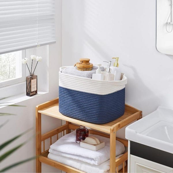 Blue 13 in. x 8.7 in. Cotton Decorative Basket with Handles Set of