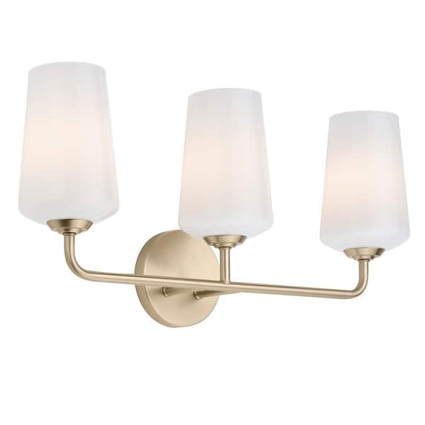 Celino 23.5 in. 3-Light Champagne Bronze Bathroom Vanity Light with White Glass Shade