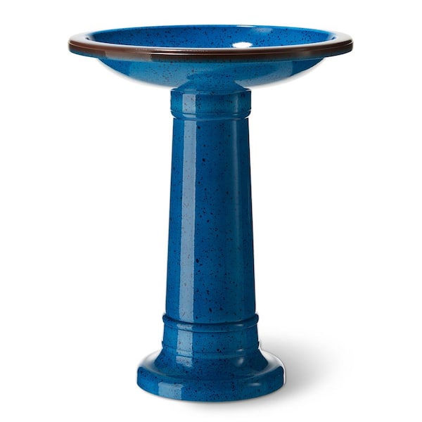 Glitzhome 21.5 in. H Cobalt Blue Faux Ceramic Tall Pedestal Platform Feeder Birdbath