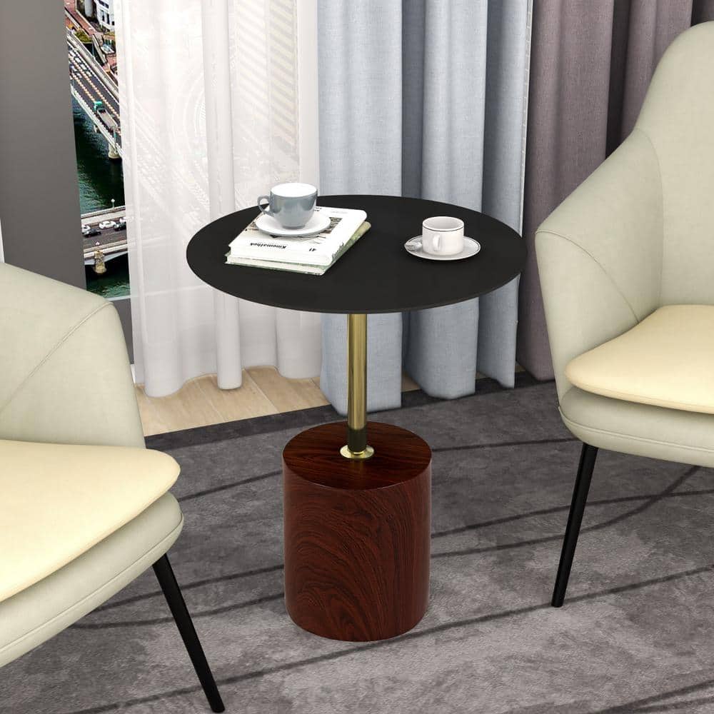 17.7 in. Round Side Table Indoor in Stainless Steel Accent End Table with Pedestal Base in Brown