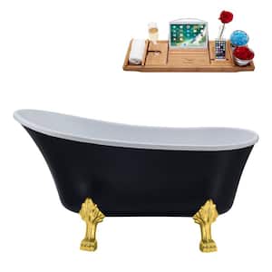63 in. Acrylic Clawfoot Non-Whirlpool Bathtub in Matte Black With Polished Gold Clawfeet And Brushed Gold Drain