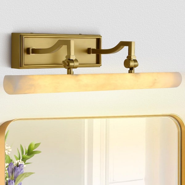 20 in. Modern Dimmable Alabaster Integrated LED Brass Picture Light, Bathroom Wall Sconce, Vanity Light, for Artwork