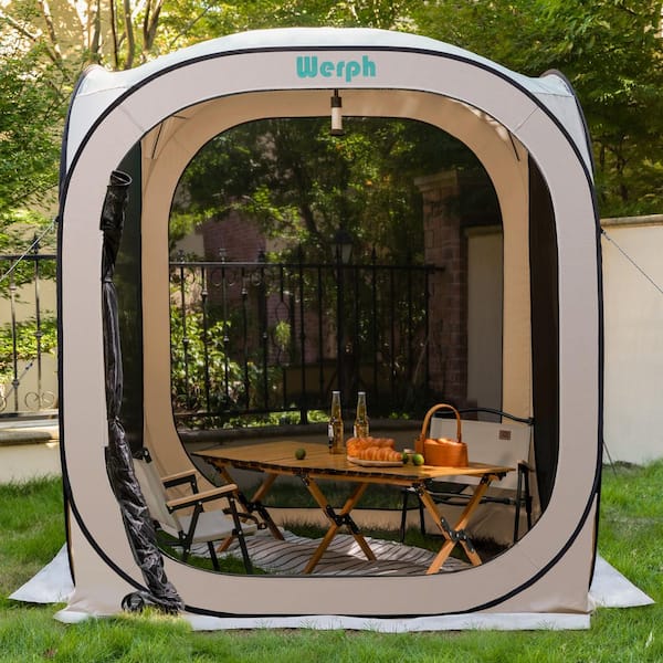 Werph 6 ft. x 6 ft. Beige Portable Canopy Tent with Mesh Mosquito Net, Screen House Room Camping Canopy Shade Tent