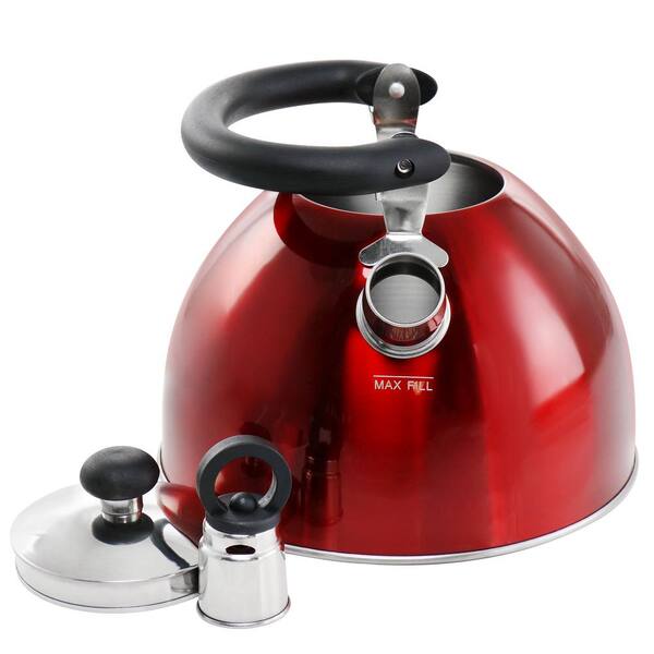 Rorence Whistling Tea Kettle: 2.5 Quart Stainless Steel Kettle with Capsule  Bottom & Heat-resistant Glass Lid (Red)