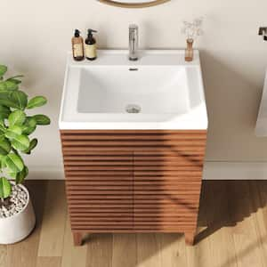 24 in. W x 20 in. D x 35 in. H Single Sink Freestanding Bath Vanity in Walnut with White Ceramic Vanity Top (Assembled)