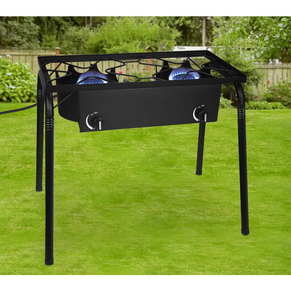 Heavy-Duty Black Cast Iron Double Gas Burner