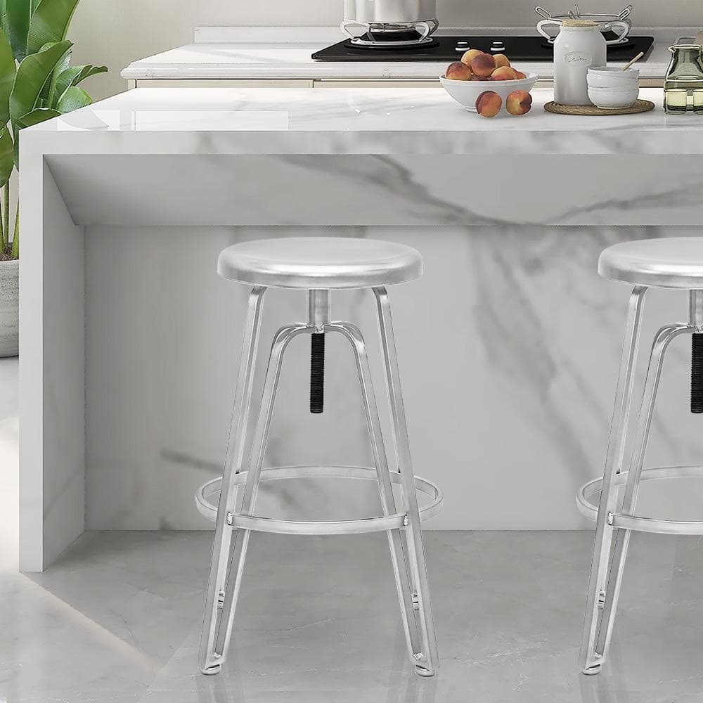 Maypex Swivel 24 in. to 30 in. Adjustable Height Platinum Metal Bar Stool with Foot Rest Single Piece, White -  300533-PLT-V1