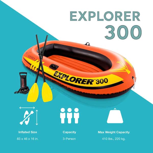 Intex Explorer 300 Inflatable Fishing 3 Person Raft Boat with Pump