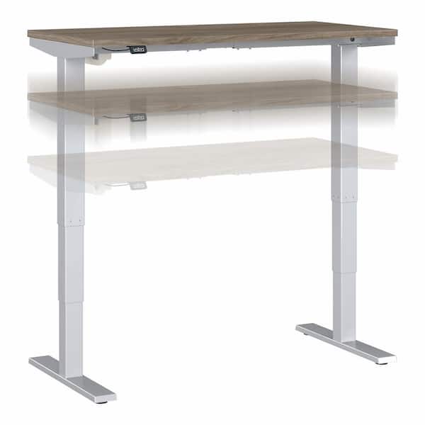 Bush Furniture Move 40 Series 47.6 in. Rectangular Modern Hickory/Cool Gray Metallic Desk with Adjustable Height