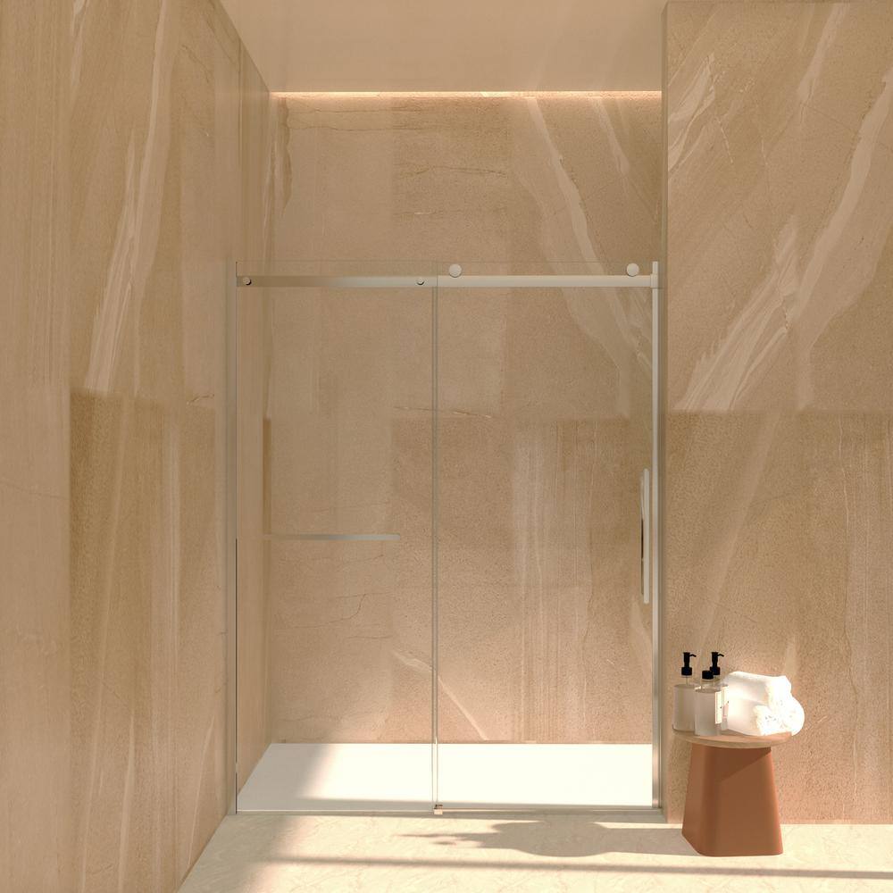 60 in. W x 76 in. H Sliding Frameless Shower Door in Chrome Finish with Cle