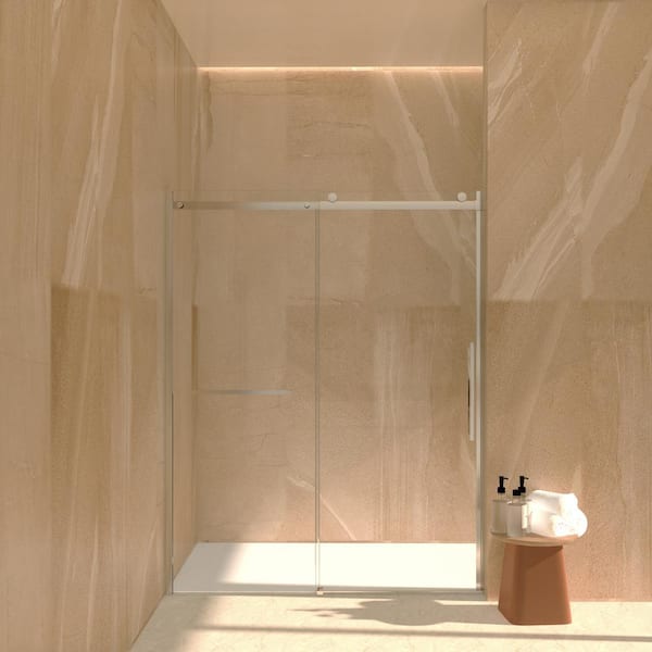 Unbranded 60 in. W x 76 in. H Sliding Frameless Shower Door in Chrome Finish with Clear Glass