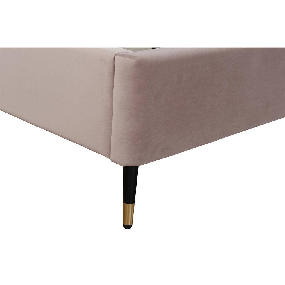 Blush Velvet Upholstered Queen Bed with Chevron Headboard