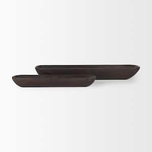 Athena Set of 2 Extra Large Black Brown Reclaimed Wood Trays