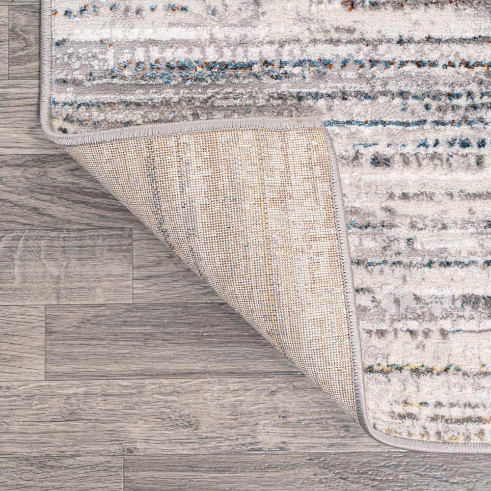 Gray and Blue Striped Synthetic Reversible Area Rug