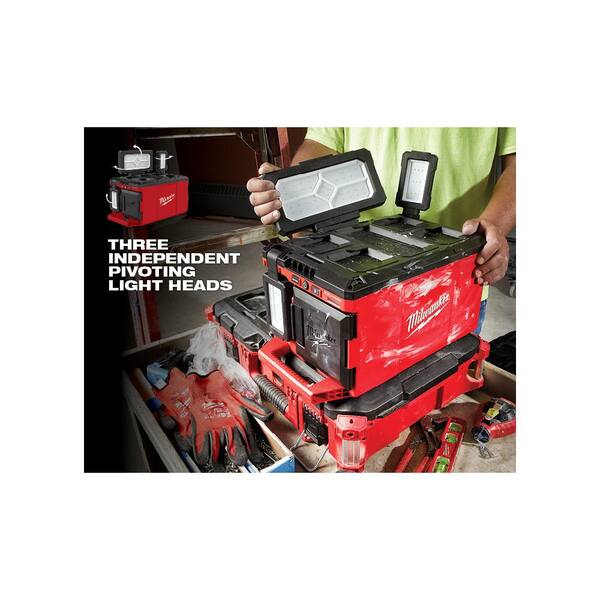 Milwaukee - M18 18-Volt Lithium-Ion Cordless PACKOUT 3000 Lumens LED Light with Built-In Charger w/15.75 in. PACKOUT Cooler Bag