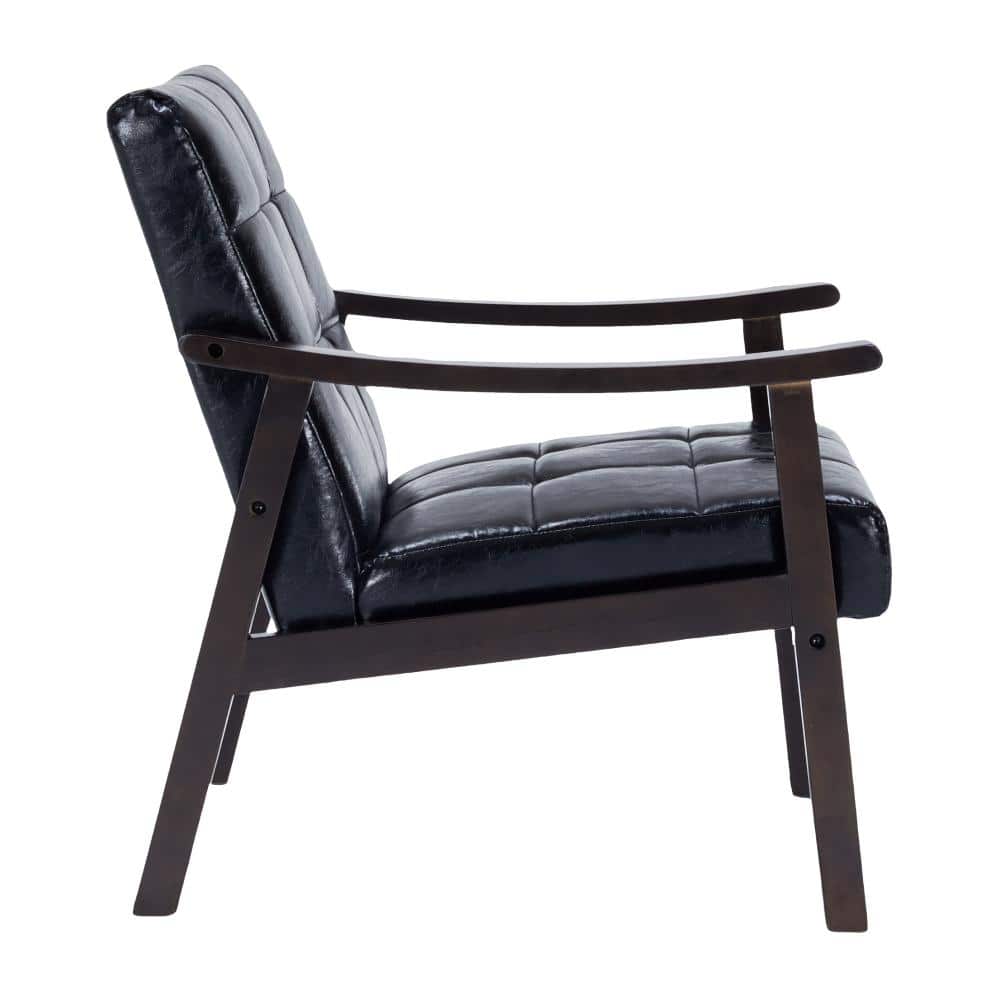 Antique Black PU Leather Accent Arm Chair with Cushion, Solid Wood Legs, High Back, Leisure Reading Chair for Living price history on PriceWatchPro