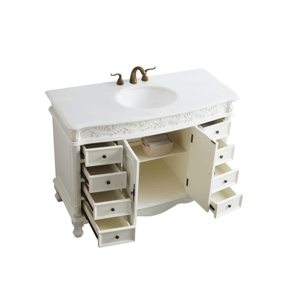 Antique White 48" Freestanding Single Vanity with Quartz Top