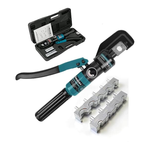 12 in. Hydraulic Crimping Tool Kit with Crimping Range 12-2/0 AWG, 9 Dies, Rotatable Head and Comfortable Grip, Cyan