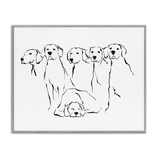 Minimal Dogs Doodle by Ethan Harper Gray Framed Giclee Art Print Animal 24 in. x 30 in.