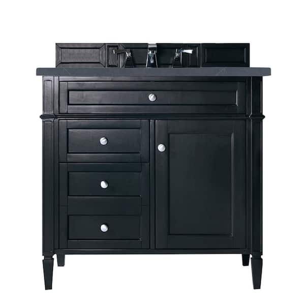 James Martin Vanities Brittany 36 in. W x 23.5 in.D x 34 in. H Single Bath Vanity in Black Onyx with Quartz Top in Charcoal Soapstone