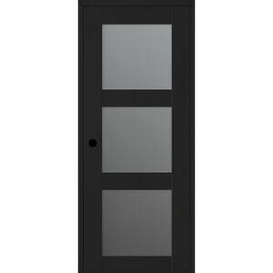 Vona 24 in. x 80 in. Right-Hand 3-Lite Frosted Glass Black Matte Composite DIY-Friendly Single Prehung Interior Door