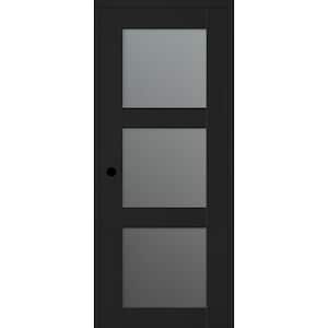 Vona 18 in. x 80 in. Right-Hand 3-Lite Frosted Glass Black Matte Composite DIY-Friendly Single Prehung Interior Door