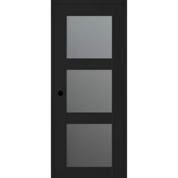 Belldinni Vona 30 in. x 80 in. Right-Hand 3-Lite Frosted Glass Black Matte Composite DIY-Friendly Single Prehung Interior Door