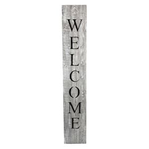 60 in. White Wash Rustic Farmhouse Vertical Front Porch Welcome Sign
