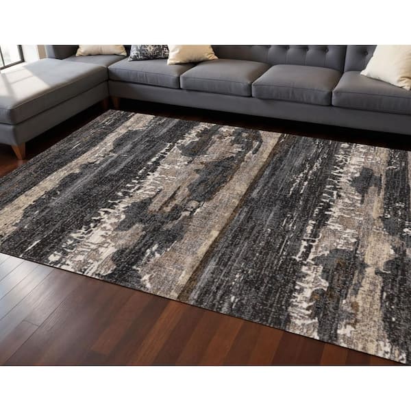 8 ft. x 11 ft. Gray Black And Tan Abstract Area Rug