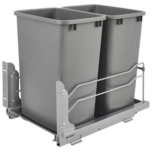 Silver Double 35-Qt. Steel Pull-Out Waste Containers with Soft-Close Slides