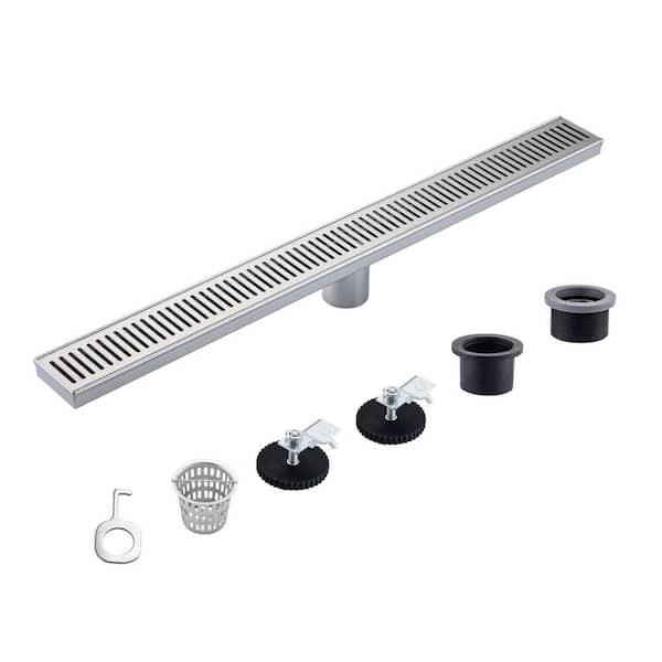 Tahanbath 2.75 in. W x 28 in. D Stainless Steel Decorative Drain Cover with Brushed Nickel