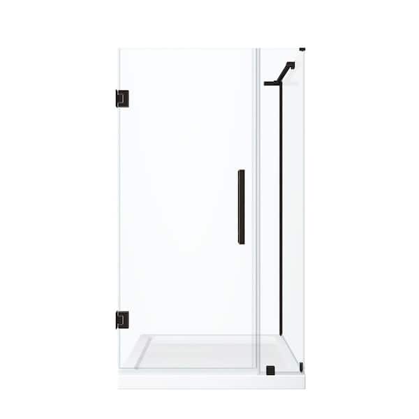 Tampa-Pro 32 in. L x 32 in. W x 75 in. H Square Corner Shower Kit w/Pivot Frameless Shower Door in ORB and Shower Pan