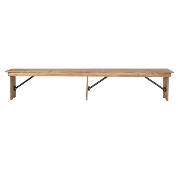 Hercules Series 96 in. x 12 in. Commercial Grade Rustic Solid Pine Folding Bench, Antique Farmhouse 3-Leg Dining Bench