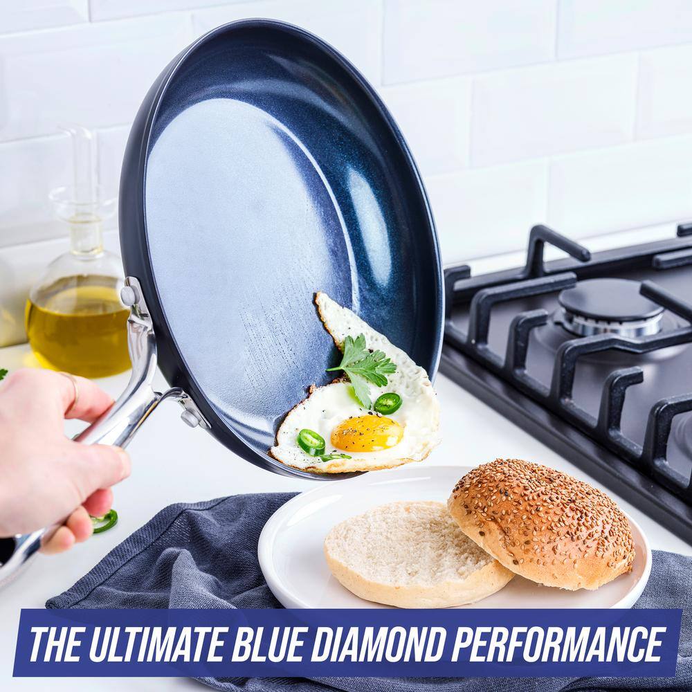 Blue Hard Anodized Aluminum Ceramic Nonstick Frying Pan Set